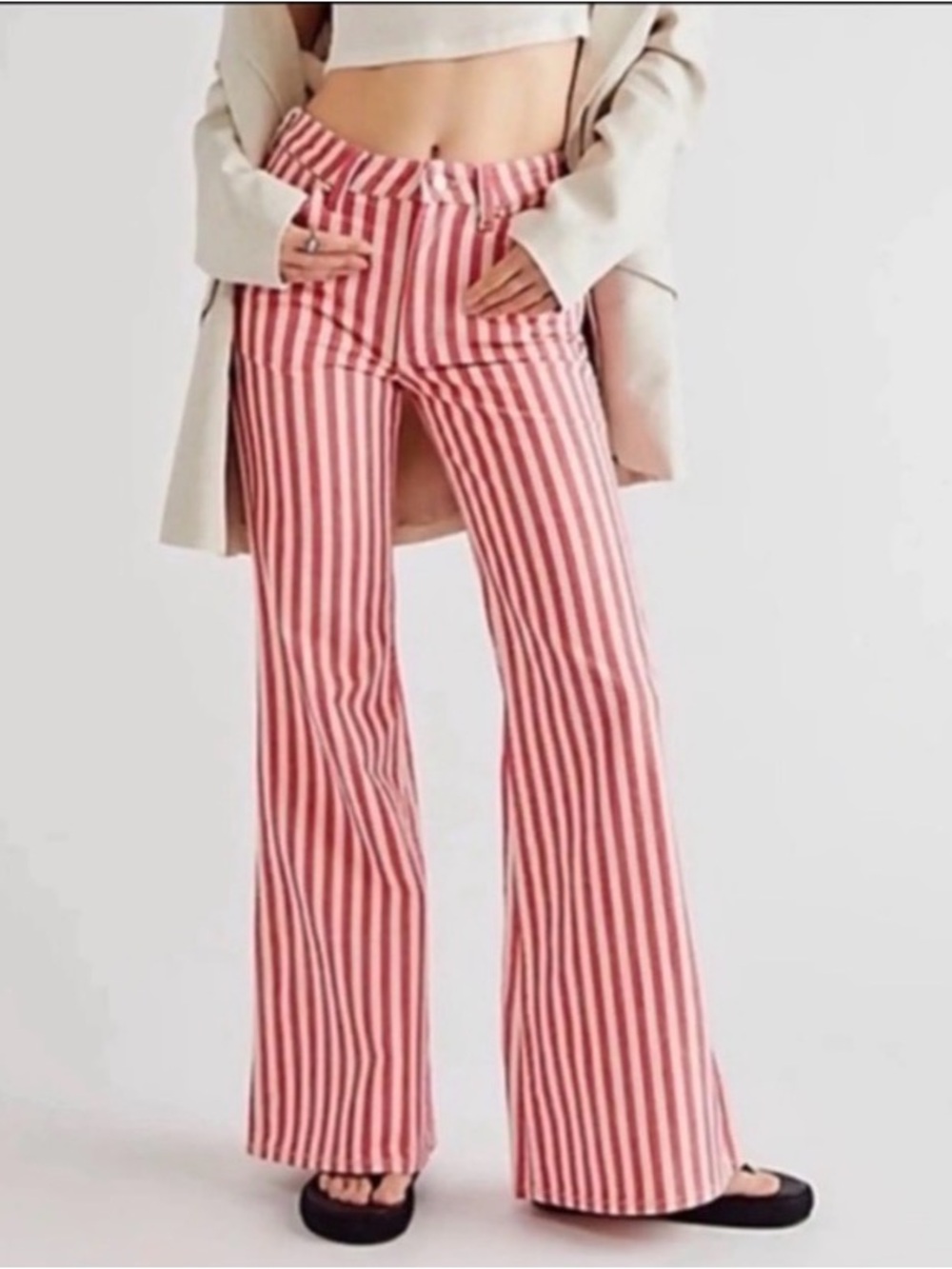 Wrangler Wanderer Bell Bottom Flare Jeans USA Red White Stripe High Rise 26 Boho - Picture 1 of 11